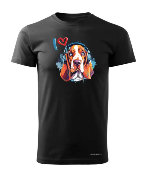 Basset w słuchawkach